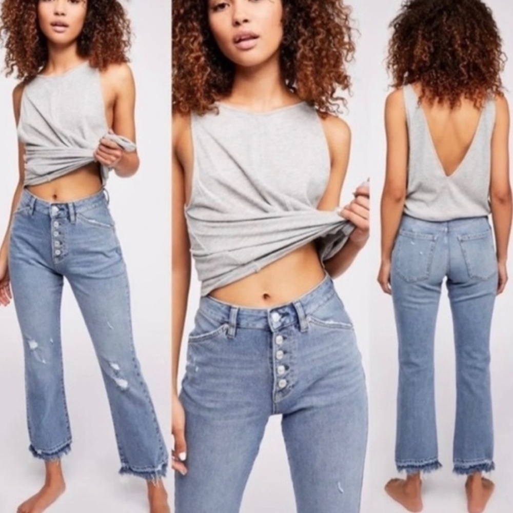 We The Free People Dylan Cropped Distressed Raw Hem Jeans Size 25 D - Picture 1 of 6